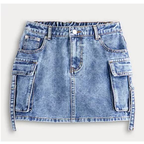 Juniors' Harper & Ivy Mini Light Wash Denim Cargo Skirt Sz Small - Picture 1 of 8